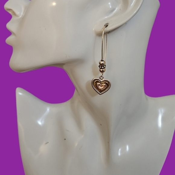 3/$30 CATO Long Hoop Two-tone Heart Charm Earrings - Picture 1 of 5